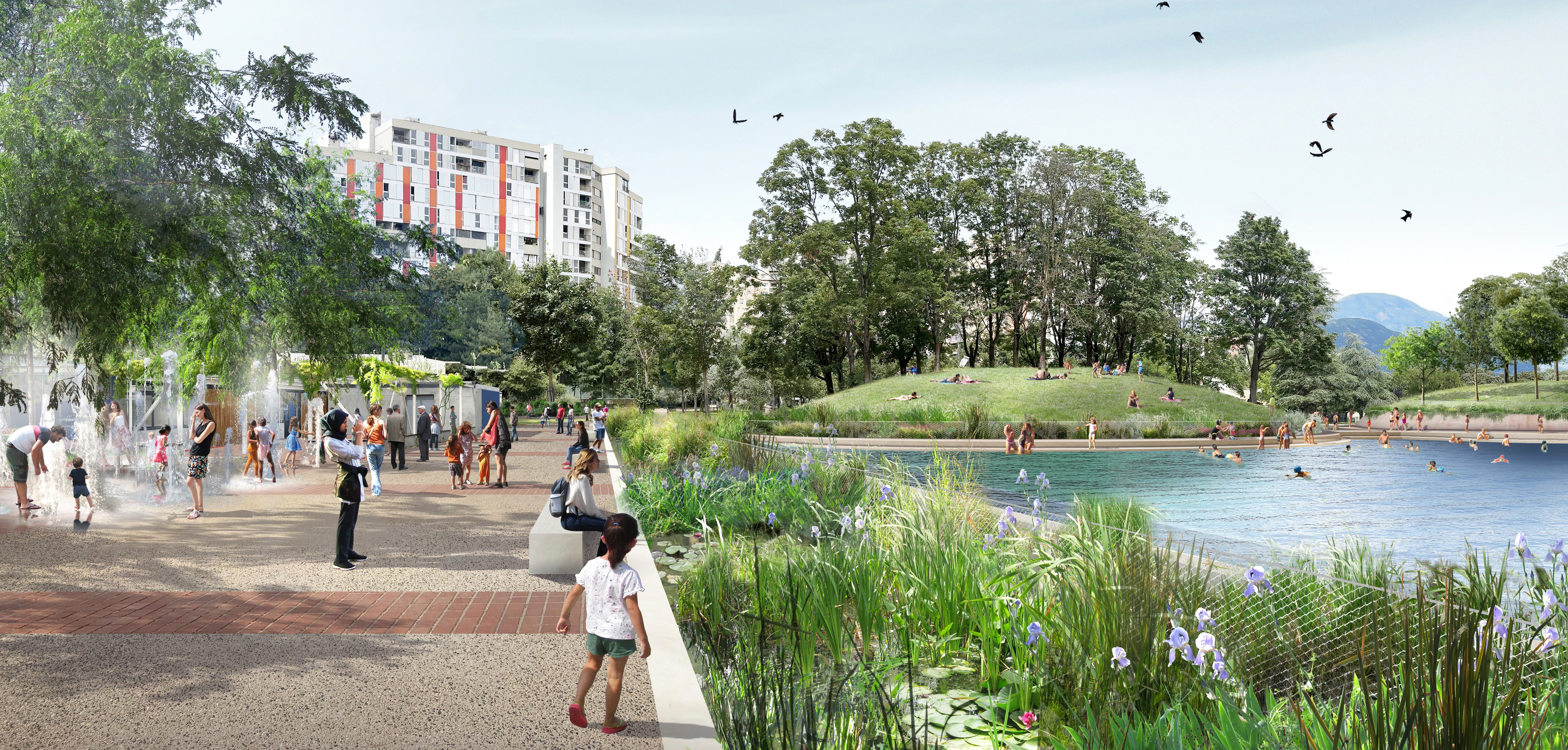 Grenoble : Lac baignable de la Villeneuve, écoquartier populaire